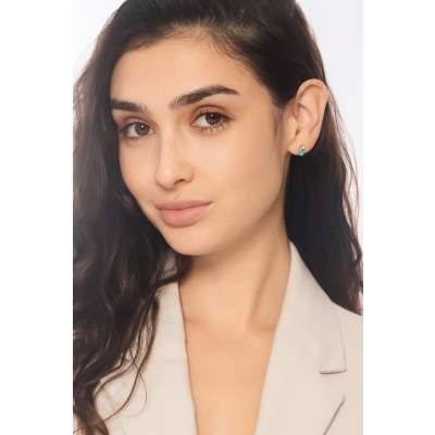 ORECCHINI CON SMERALDO OVALE MM6X4 E CASTONE CON BRILLANTE(PA2CO-1)