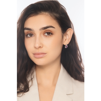 Orecchini a goccia in oro bianco 18k con zaffiro rosa e diamanti