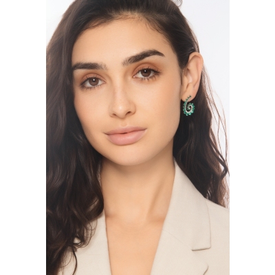 ORECCHINI A SPIRALE CON BRILLANTI E SMERALDI