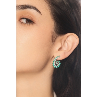 ORECCHINI A SPIRALE CON BRILLANTI E SMERALDI