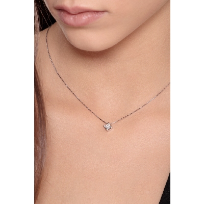 Collana punto luce in oro bianco 18k con diamante, ct 0,40