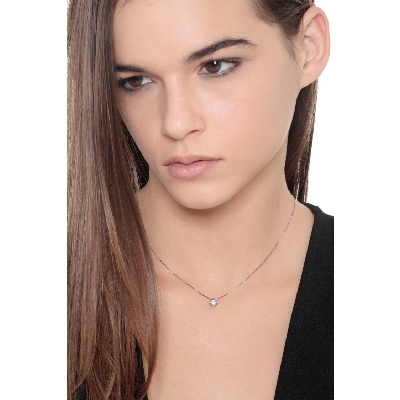 Collana punto luce rombo in oro bianco 18k con diamante, ct 0,50