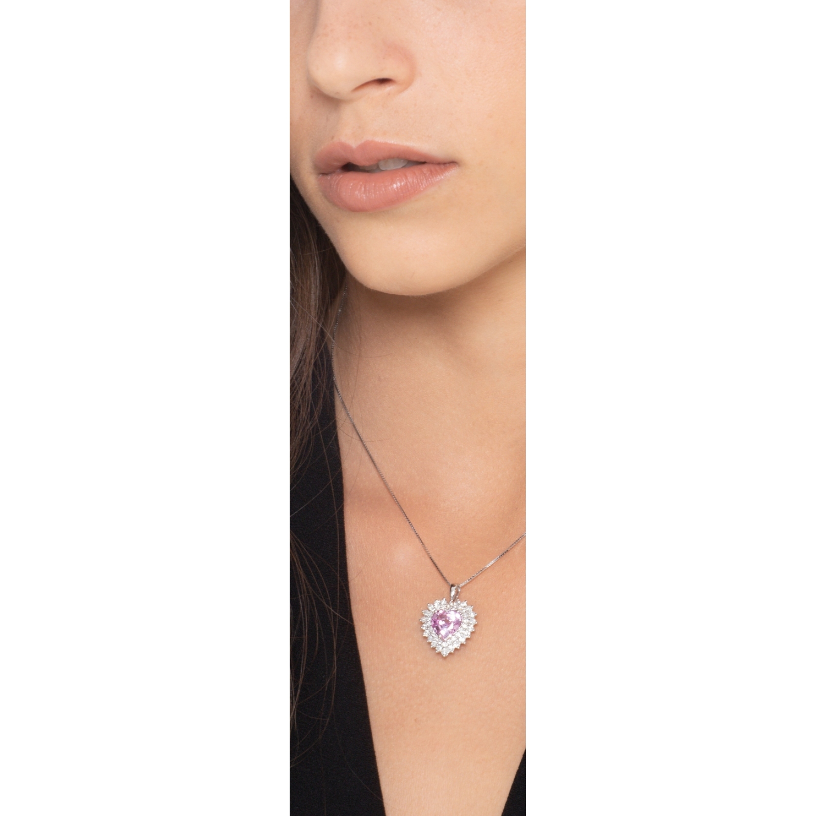 Romantica Collana A Cuore Con Opale Creato Bianco E Fiore Rosa CZ – Argento 925 Per Donne, Pietra Di Ottobre, Catena 16 Pollici