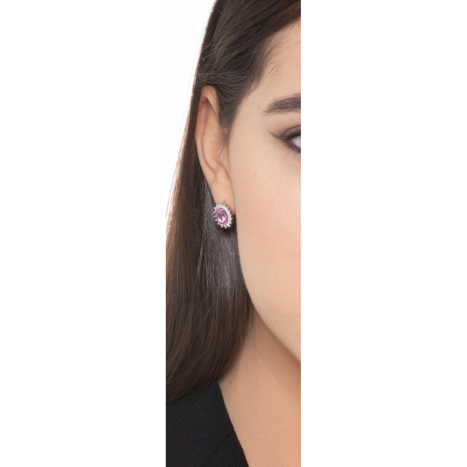 Orecchini pendenti ovali con tormalina rosa naturale e