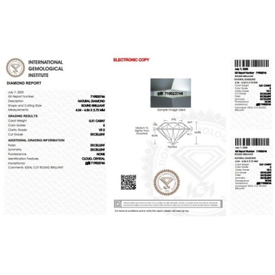 Diamante Certificato IGI   CT 0,31   E   VS 2