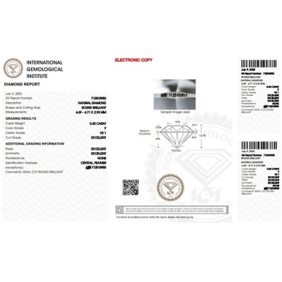 Diamante Certificato IGI   CT 0,40   F   VS 1