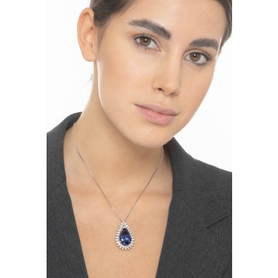 Fancy pear cut sapphire and diamonds