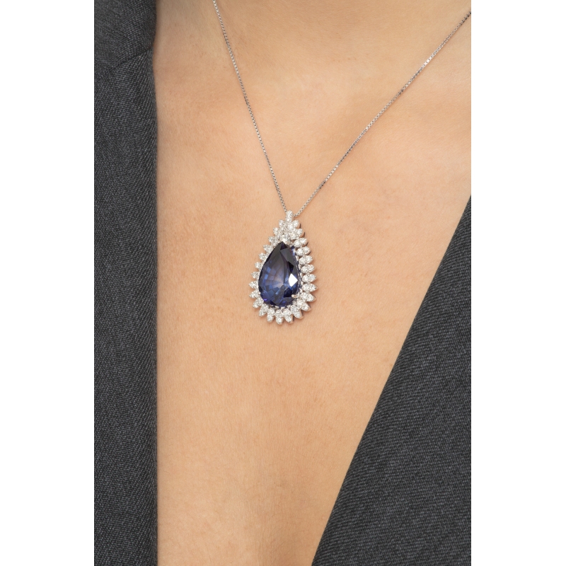 Fancy pear cut sapphire and diamonds