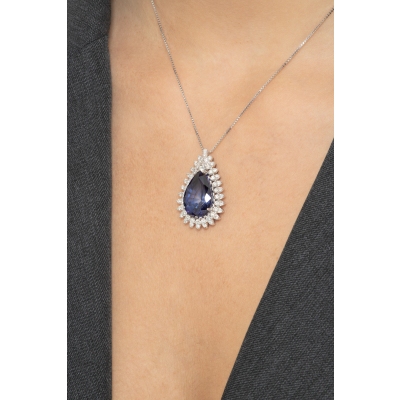 Fancy pear cut sapphire and diamonds