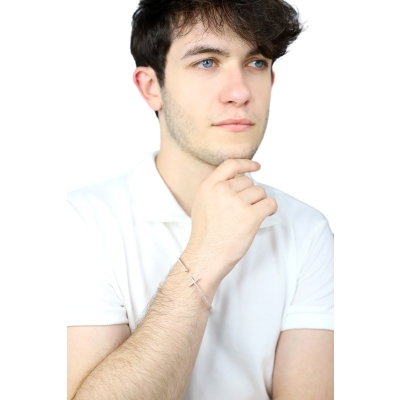 Bracciale flessibile in oro rosa 18k con Croce in diamanti