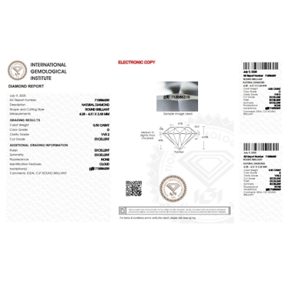 Diamante Certificato IGI   CT 0,30   D   VVS 2