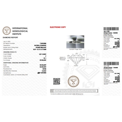 Diamante Certificato IGI   CT 0,51   F  VS 1