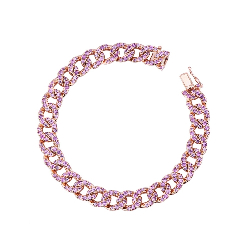Bracciale maglia groumette in oro Rosa 18k con Zaffiri Rosa