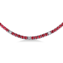 Ruby and diamond gradueted tennis necklace in 18k white gold 2