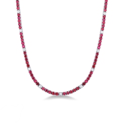 Ruby and diamond gradueted tennis necklace in 18k white gold