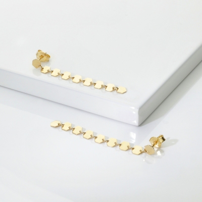 Orecchini pendenti con esagoni lucidi in oro giallo 750