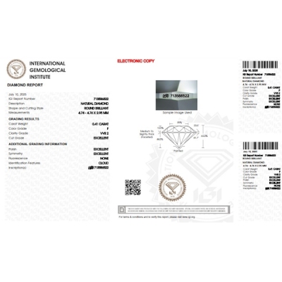 Diamante Certificato IGI   CT 0,41   F  VVS 2