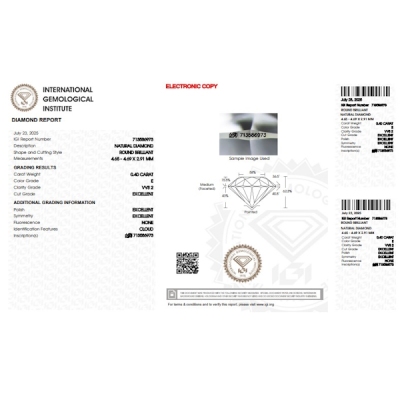 Diamante Certificato IGI   CT 0,40   E   VVS 2
