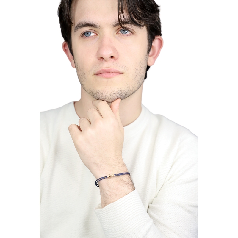 Bracciale in corda blu con ancora in oro giallo 18k