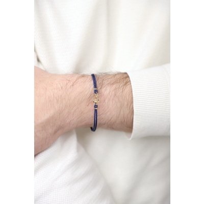 Bracciale in corda blu con ancora in oro giallo 18k