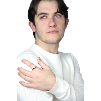 Men bypass black diamond ring 18kt yellow gold