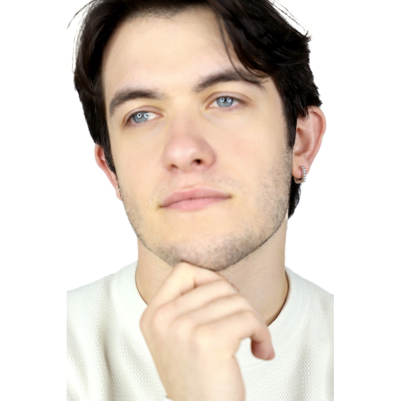 Mono orecchino rettangolare in oro bianco 750 con diamanti