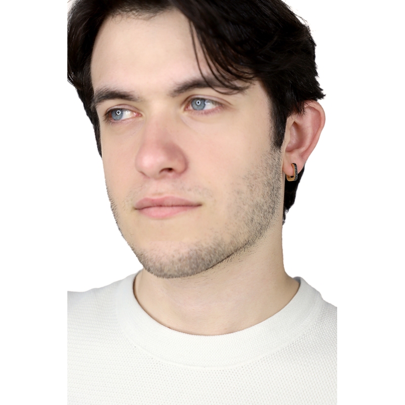 Mono orecchino in oro giallo 18k con fila in diamanti neri