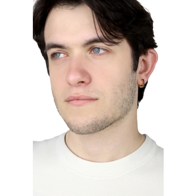 Mono orecchino in oro giallo 18k con fila in diamanti neri