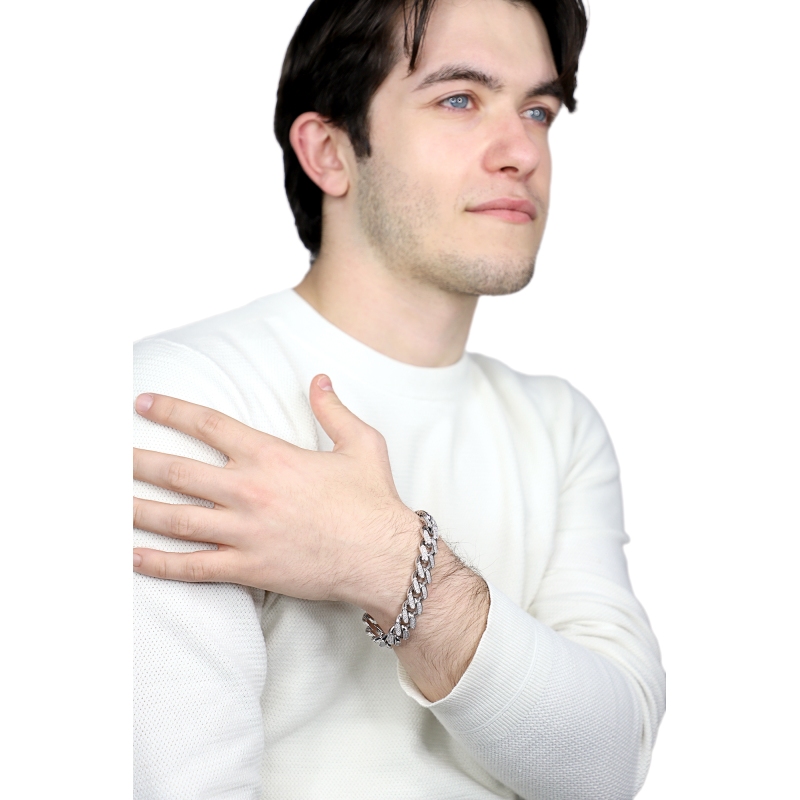 Bracciale cubanlink in oro bianco 750 con diamanti