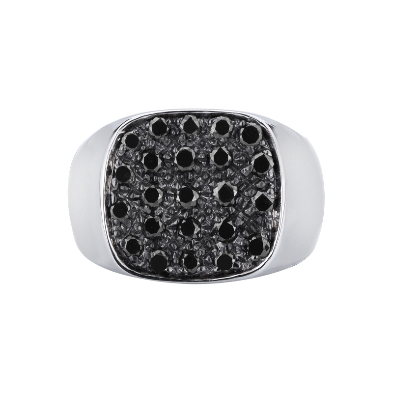 Anello da mignolo oro bianco 750 con pavé diamanti neri