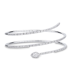 Bracciale a molla con un diamante a goccia e brillanti in oro bianco 750