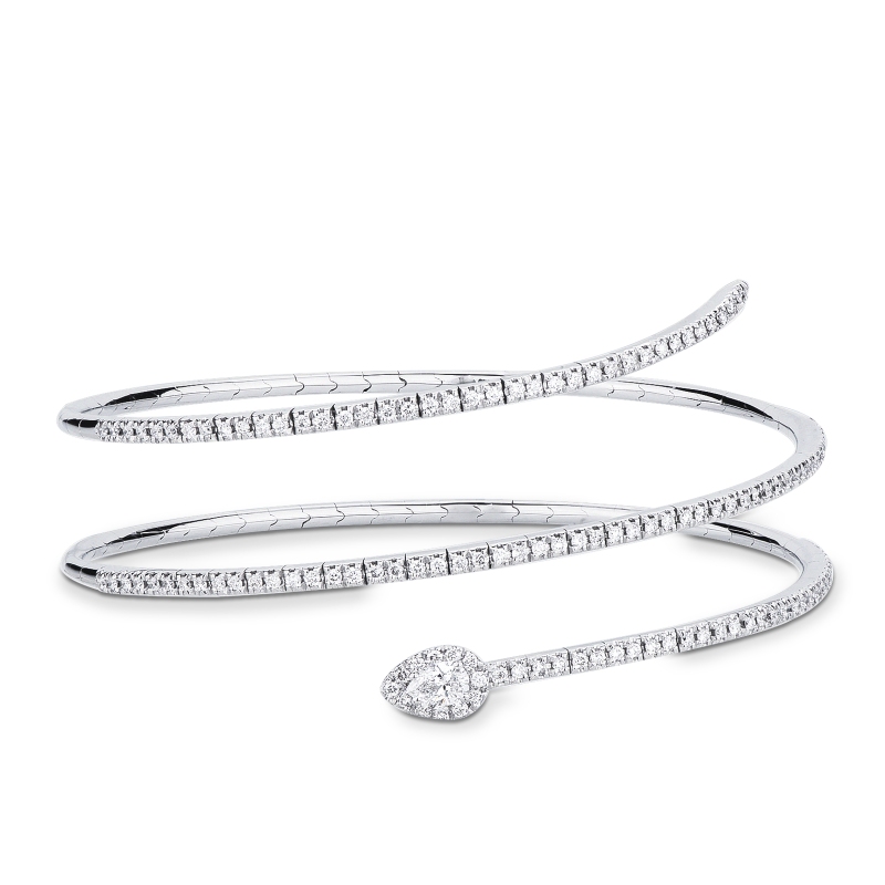 Bracciale a molla con un diamante a goccia e brillanti in oro bianco 750