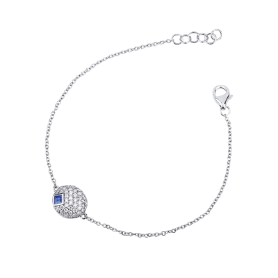 Bracciale in oro bianco 750 con pendente ovale con pavé di diamanti e zaffiro blu