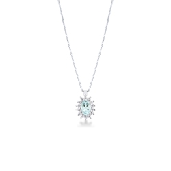 Collana con acquamarina ovale in oro 18k e diamanti contorno