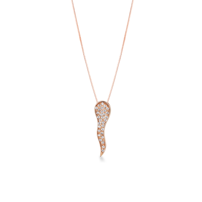 Collana in oro rosa 18k con cornetto in diamanti