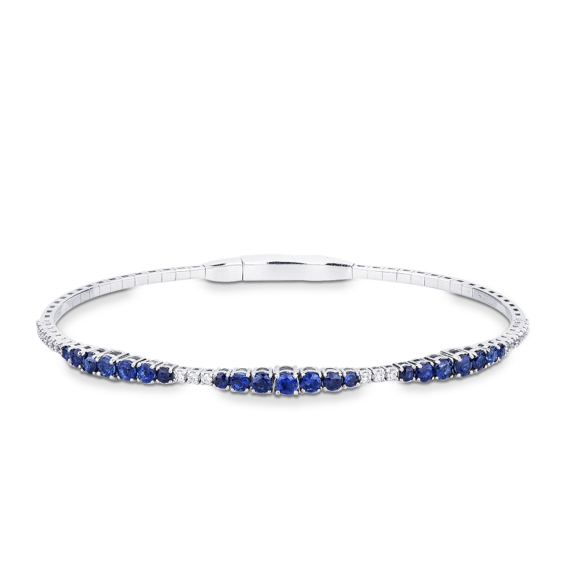 Bracciale in oro bianco 18k con zaffiri blu a scalare e diamanti