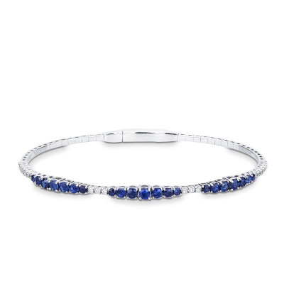 Bracciale in oro bianco 18k con zaffiri blu a scalare e diamanti