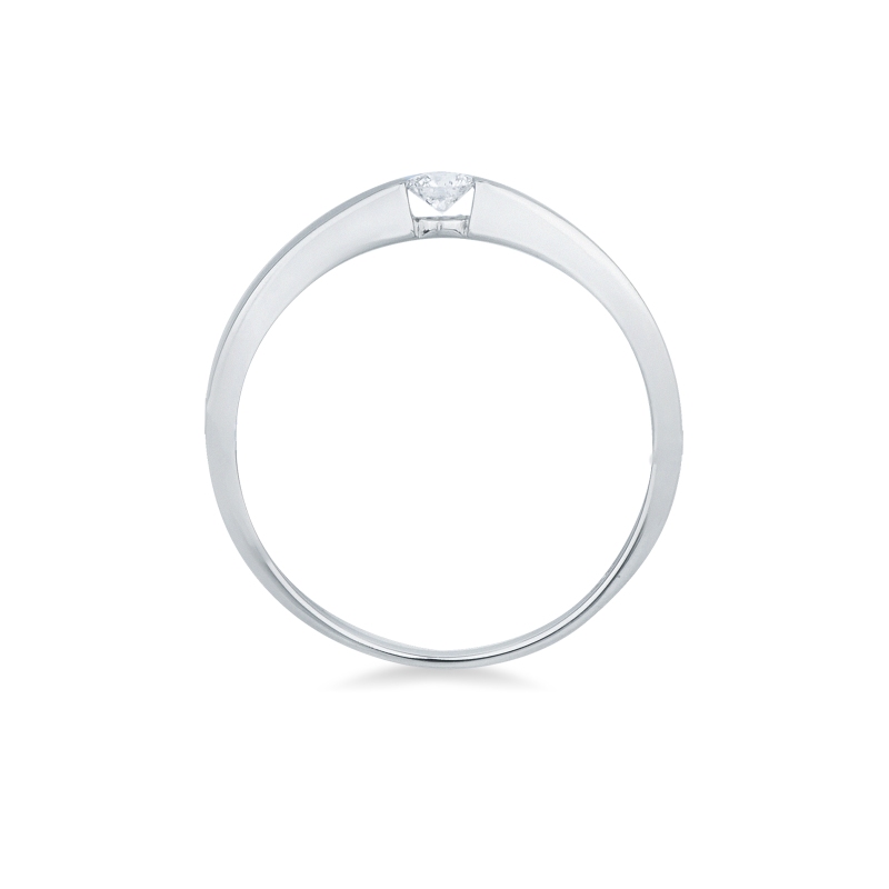 Solitario in oro bianco 18k e diamante da 0.10 ct. Incastonatura a battuto