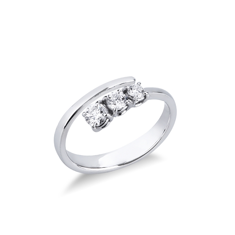 Anello contrarié in oro bianco 18k con 3 diamanti a scalare