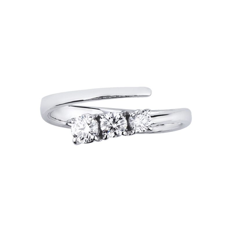 Anello trilogy contrarié in oro bianco 18k con diamanti