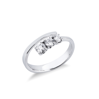 Anello trilogy contrarié in oro bianco 18k con diamanti