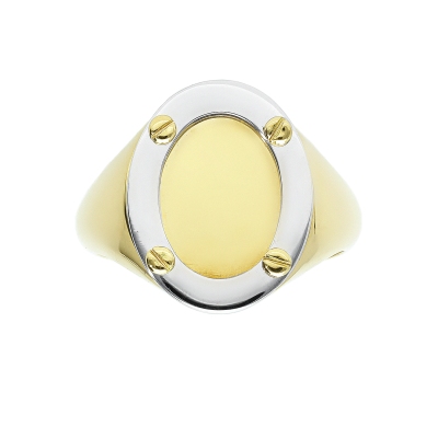 Anello ovale in oro bianco e oro giallo 18k lucido