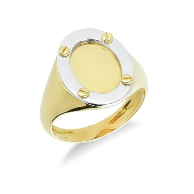 Anello ovale in oro bianco e oro giallo 18k lucido