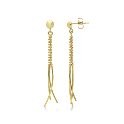 Orecchini pendenti con palline e barrette lucide in oro giallo 18k