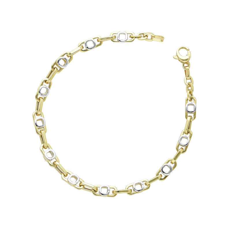 Bracciale in oro giallo e oro bianco 18k alternato