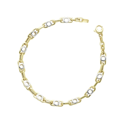 Bracciale in oro giallo e oro bianco 18k alternato