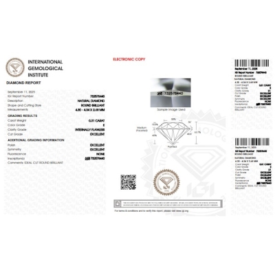 Diamante Certificato IGI   CT 0,31   E  I.F.