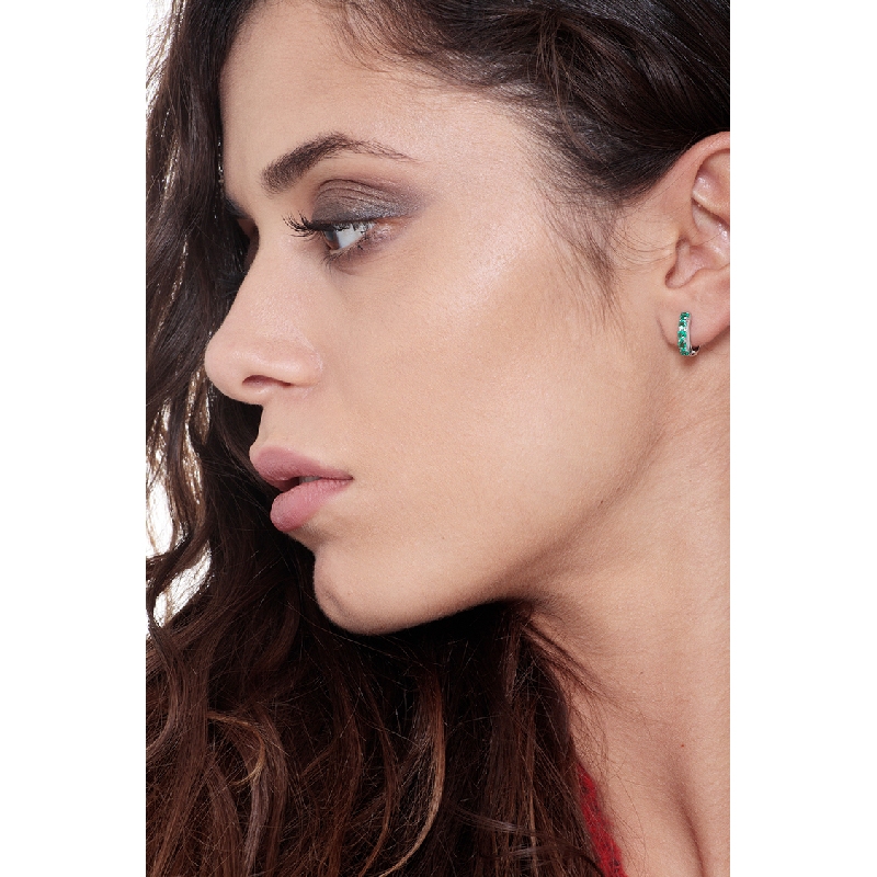 White gold 18k hoop earrings with emeralds 