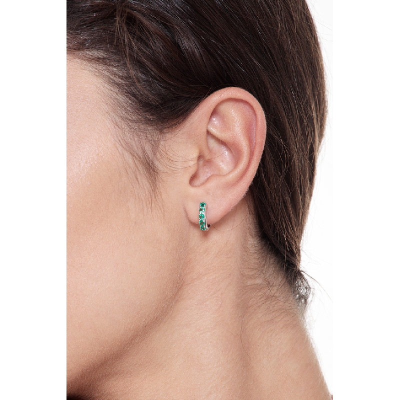 White gold 18k hoop earrings with emeralds 