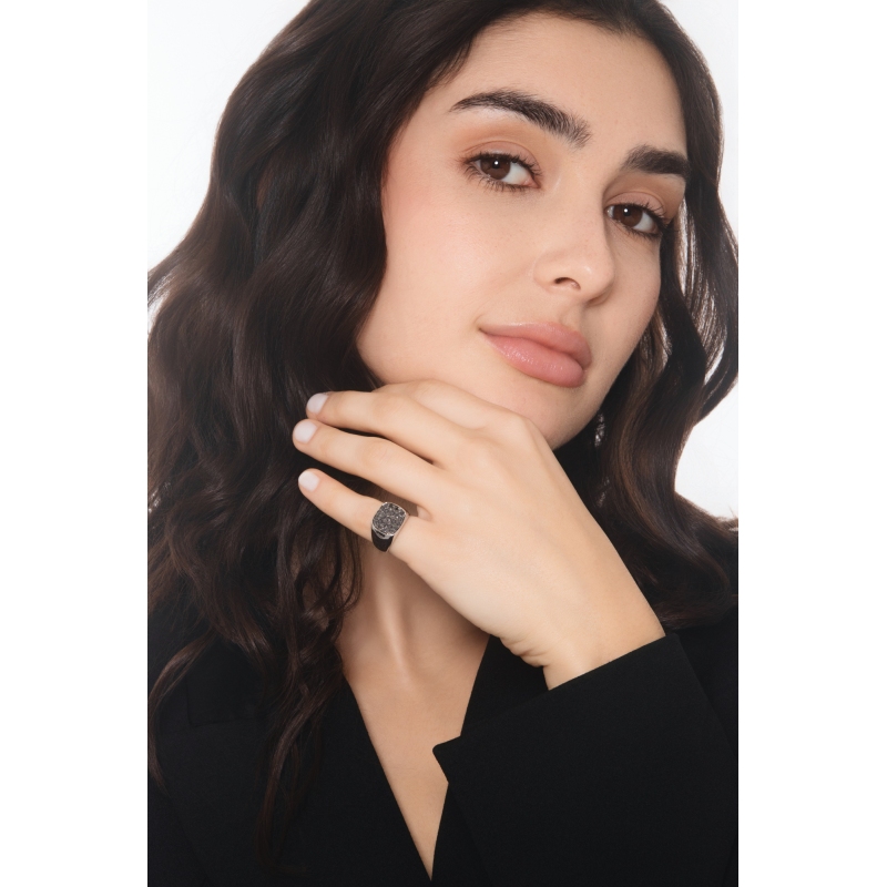 Anello da mignolo oro bianco 750 con pavé diamanti neri